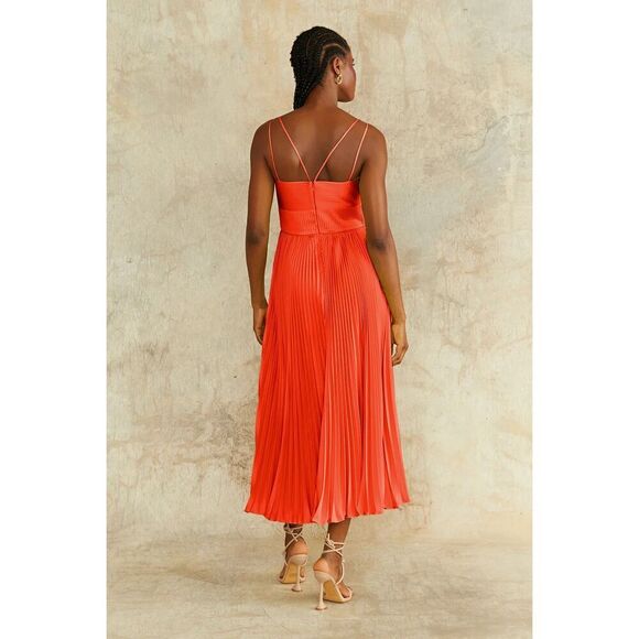 Amur Krisley Spicy Coral Pleated Cocktail Midi Dress Size 4 NWT - Picture 7 of 10